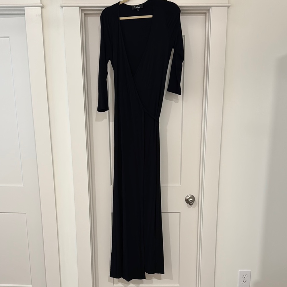 Lulu's Black V-Neck Long Sleeve Wrap Dress